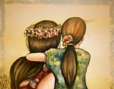 amore di una madre, madre e figlia abbracciate