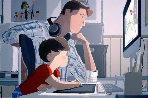 Amore paterno: padre e figlio giocano