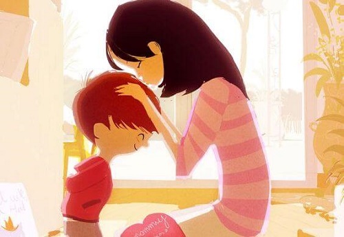 Madre accarezza testa bimbo