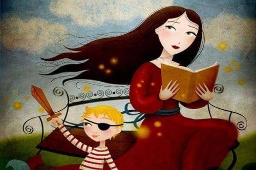Mamma legge storia al figlio