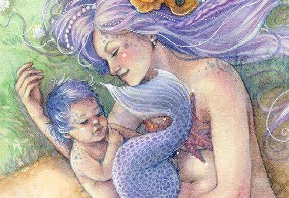 maternità magica di una sirena e il suo bambino
