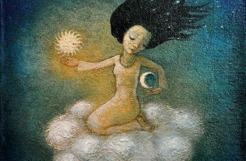 Donna con luna e stelle