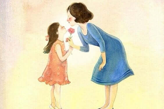 Acquerello di una mamma con la figlia