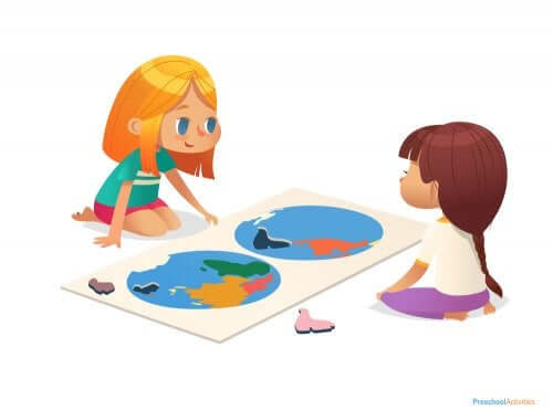 Bambine con atlante davanti