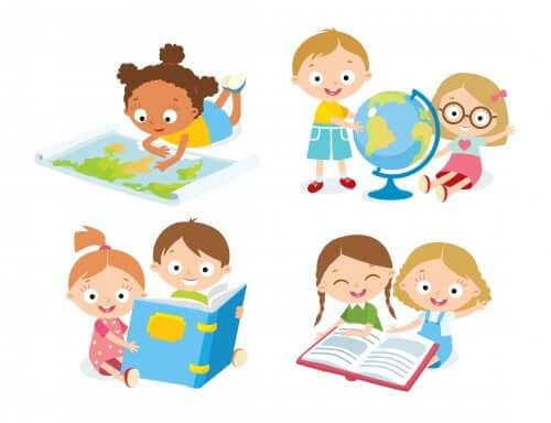 Bambini che imparano la geografia divertendosi